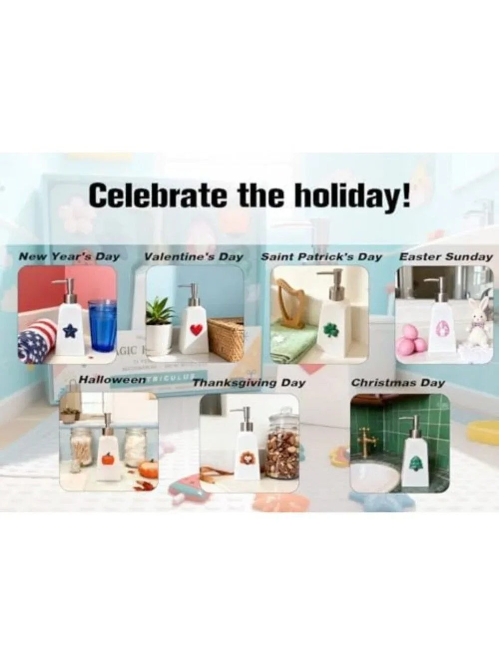 Seasonal Soap Dispenser with 11 Magnetic Designs - Farmhouse Bathroom & Kitchen